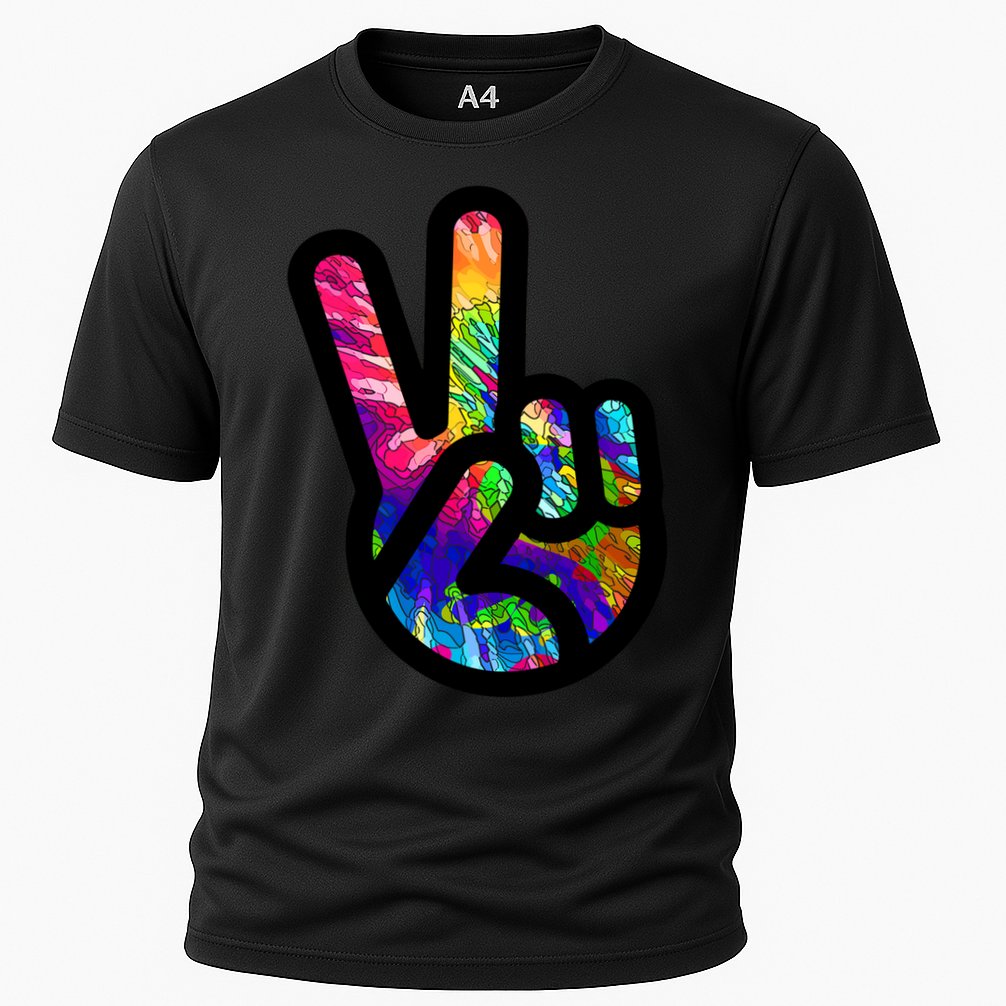 Retro Peace Sign Hand Cooling Performance Crew T-Shirt