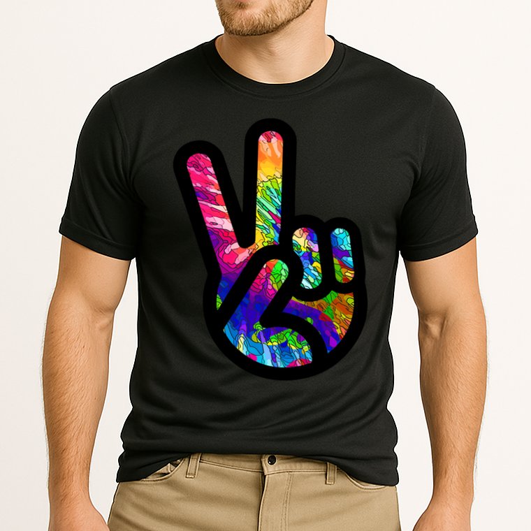 Retro Peace Sign Hand Cooling Performance Crew T-Shirt