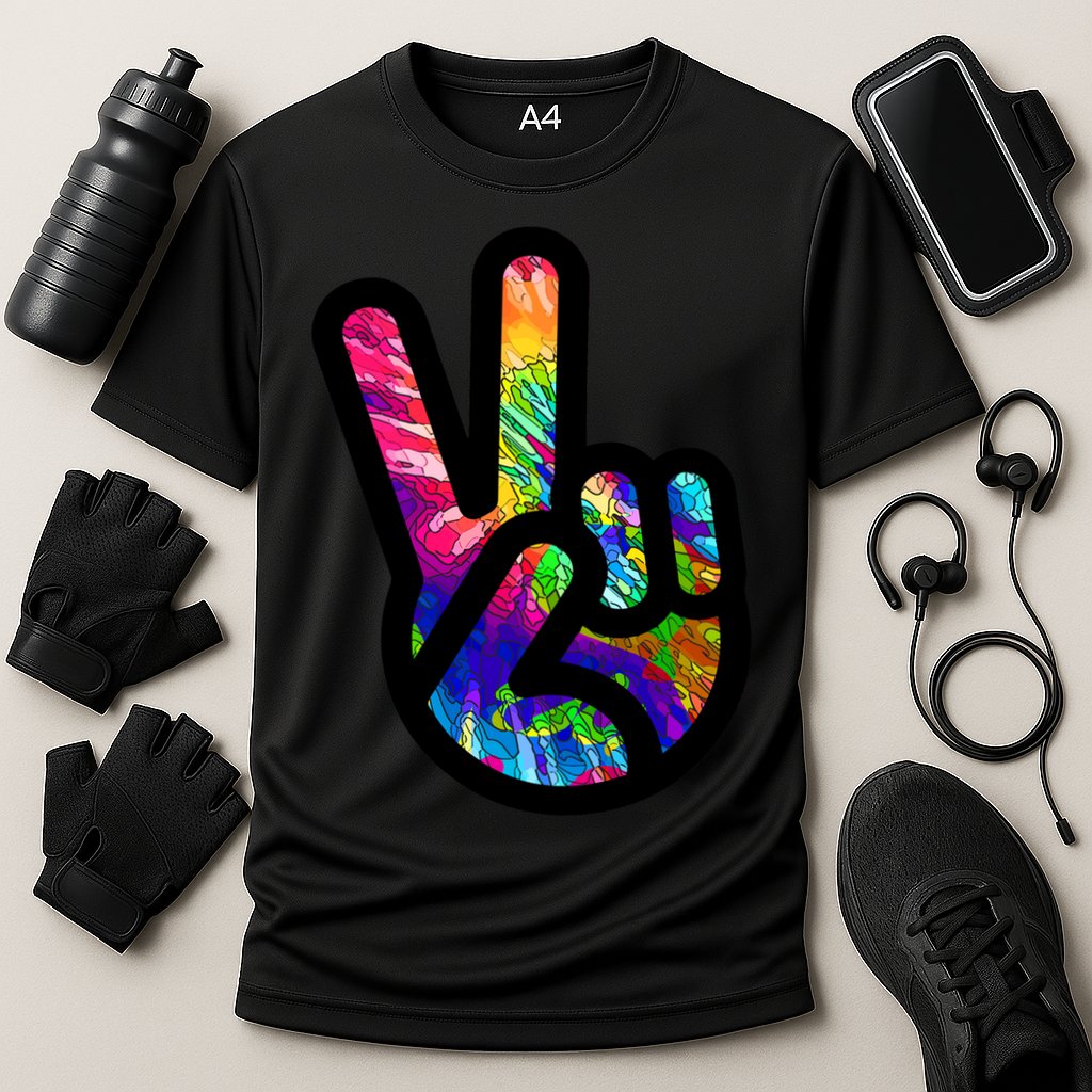 Retro Peace Sign Hand Cooling Performance Crew T-Shirt