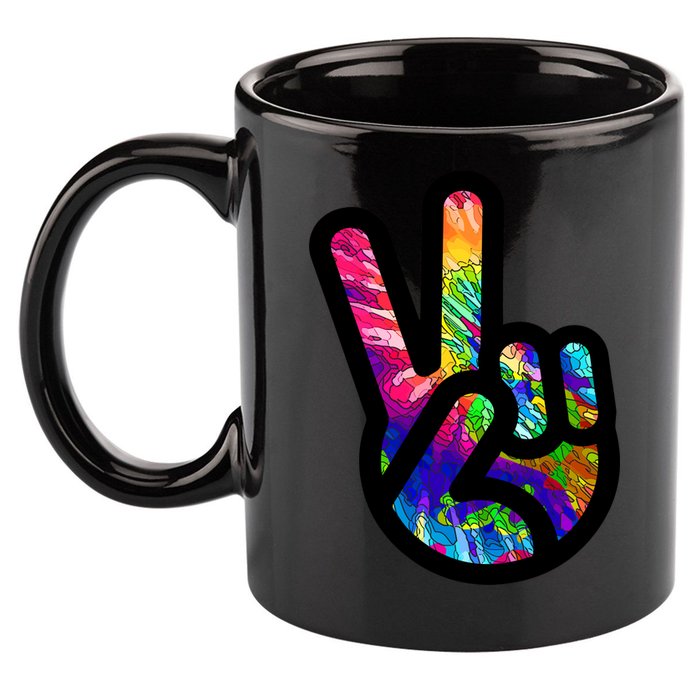 Retro Peace Sign Hand 11oz C Handle Ceramic Mug