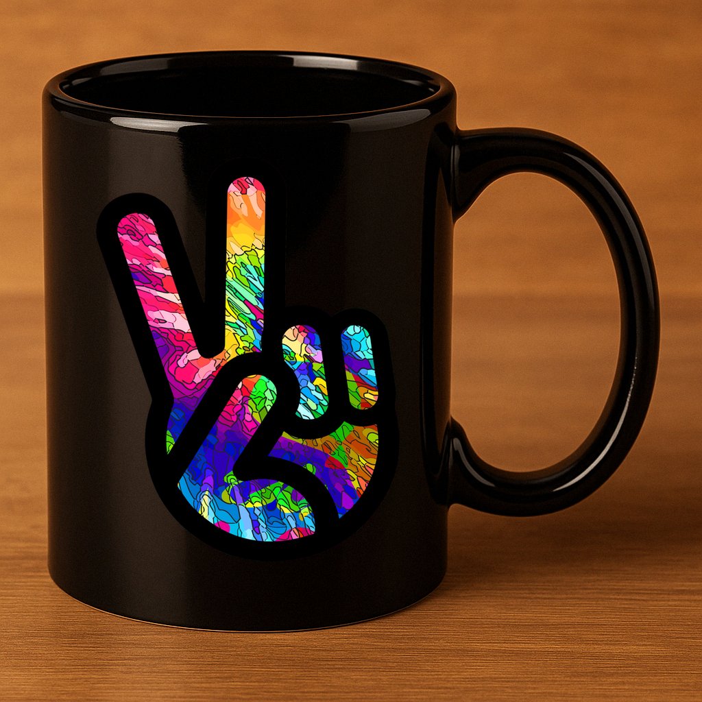 Retro Peace Sign Hand 11oz C Handle Ceramic Mug