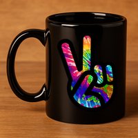 Retro Peace Sign Hand 11oz C Handle Ceramic Mug