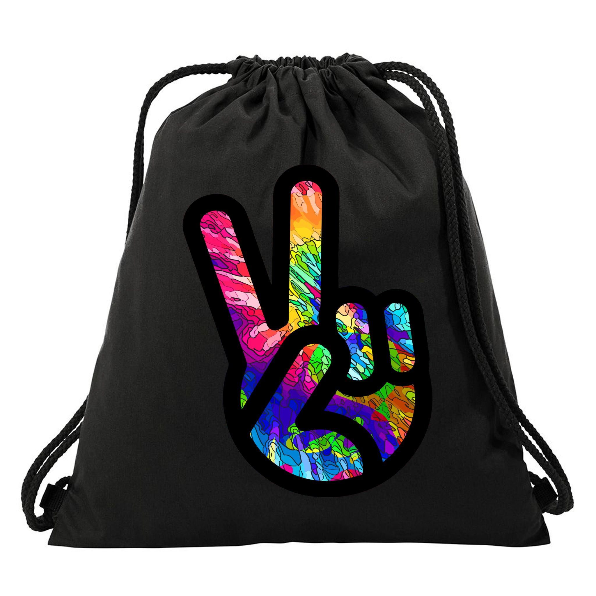 Retro Peace Sign Hand Drawstring Bag
