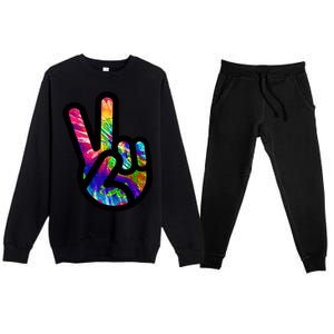 Retro Peace Sign Hand Premium Crewneck Sweatsuit Set