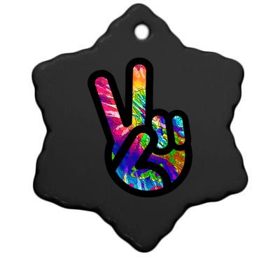 Retro Peace Sign Hand Ceramic Star Ornament