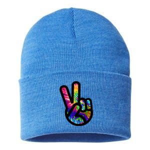 Retro Peace Sign Hand Sustainable Knit Beanie