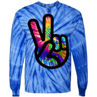 Retro Peace Sign Hand Tie-Dye Long Sleeve Shirt