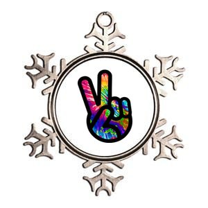 Retro Peace Sign Hand Metallic Star Ornament