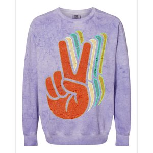 Retro Peace Symbol Hand Colorblast Crewneck Sweatshirt