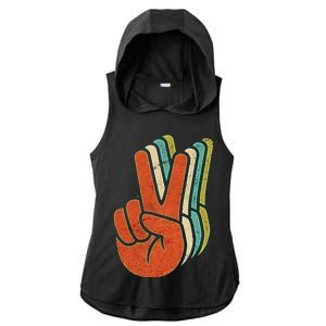 Retro Peace Symbol Hand Ladies PosiCharge Tri-Blend Wicking Draft Hoodie Tank