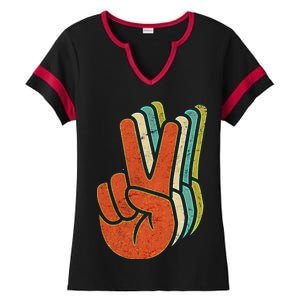 Retro Peace Symbol Hand Ladies Halftime Notch Neck Tee