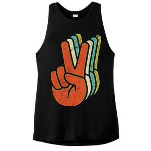 Retro Peace Symbol Hand Ladies PosiCharge Tri-Blend Wicking Tank