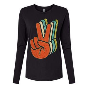 Retro Peace Symbol Hand Womens Cotton Relaxed Long Sleeve T-Shirt