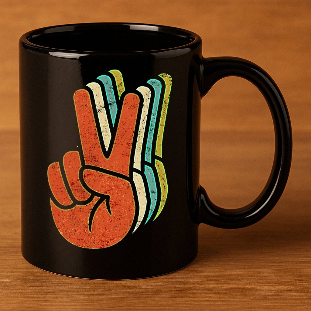 Retro Peace Symbol Hand 11oz C Handle Ceramic Mug