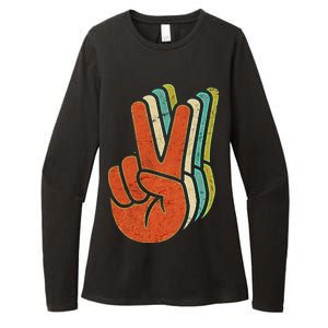 Retro Peace Symbol Hand Womens CVC Long Sleeve Shirt