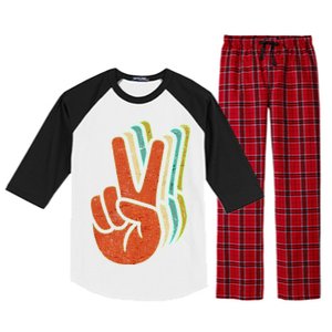 Retro Peace Symbol Hand Raglan Sleeve Pajama Set