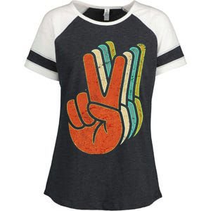 Retro Peace Symbol Hand Enza Ladies Jersey Colorblock Tee