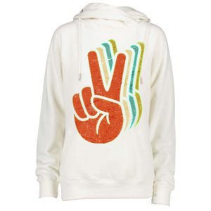 Retro Peace Symbol Hand Womens Funnel Neck Pullover Hood