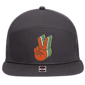 Retro Peace Symbol Hand 7 Panel Mesh Trucker Snapback Hat