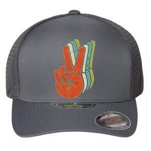 Retro Peace Symbol Hand Flexfit Unipanel Trucker Cap