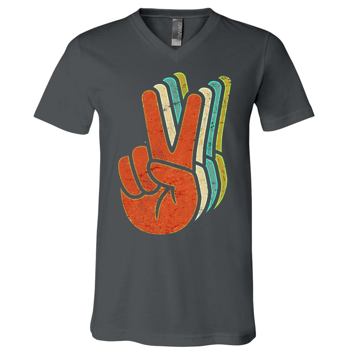 Retro Peace Symbol Hand V-Neck T-Shirt