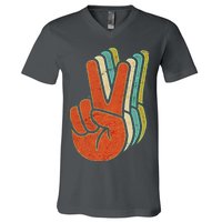 Retro Peace Symbol Hand V-Neck T-Shirt