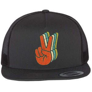 Retro Peace Symbol Hand Flat Bill Trucker Hat