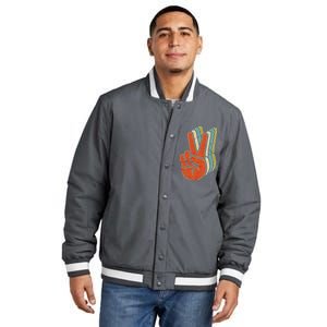 Retro Peace Symbol Hand Insulated Varsity Jacket