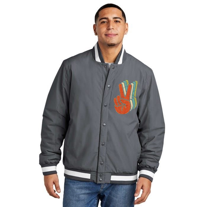 Retro Peace Symbol Hand Insulated Varsity Jacket