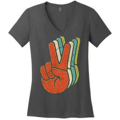 Retro Peace Symbol Hand Women's V-Neck T-Shirt