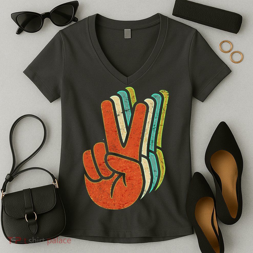 Retro Peace Symbol Hand Women's V-Neck T-Shirt