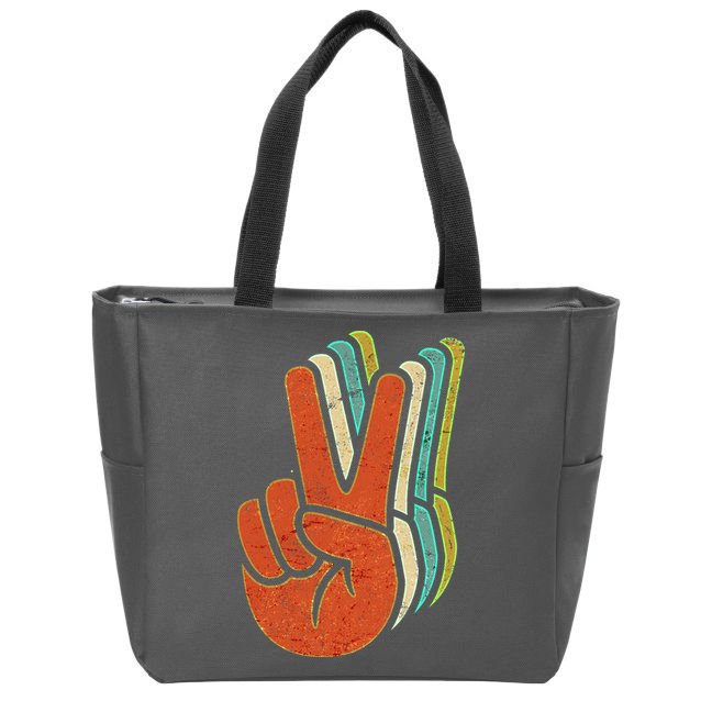 Retro Peace Symbol Hand Zip Tote Bag