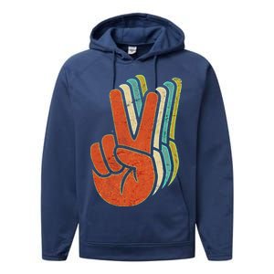 Retro Peace Symbol Hand Performance Fleece Hoodie