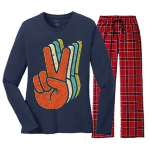 Retro Peace Symbol Hand Women's Long Sleeve Flannel Pajama Set 