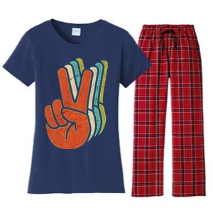 Retro Peace Symbol Hand Women's Flannel Pajama Set