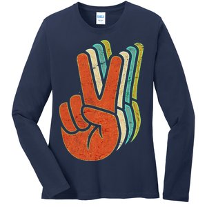 Retro Peace Symbol Hand Ladies Long Sleeve Shirt