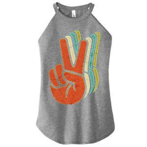 Retro Peace Symbol Hand Women's Perfect Tri Rocker Tank