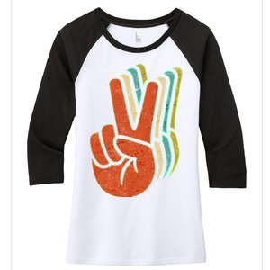 Retro Peace Symbol Hand Women's Tri-Blend 3/4-Sleeve Raglan Shirt