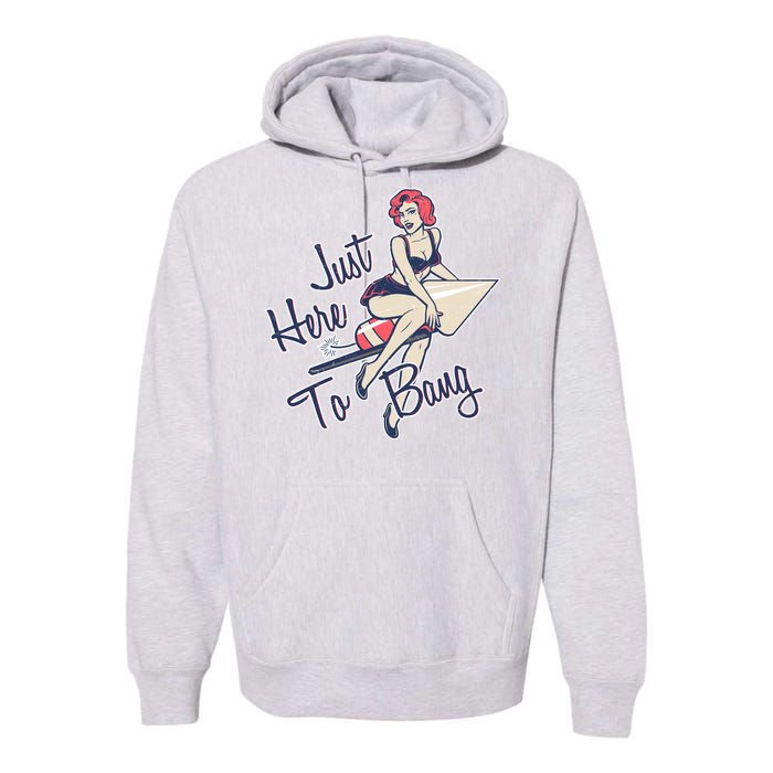 Retro Pin Up Just Here To Bang Premium Hoodie