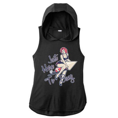 Retro Pin Up Just Here To Bang Ladies PosiCharge Tri-Blend Wicking Draft Hoodie Tank