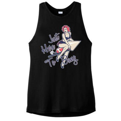 Retro Pin Up Just Here To Bang Ladies PosiCharge Tri-Blend Wicking Tank