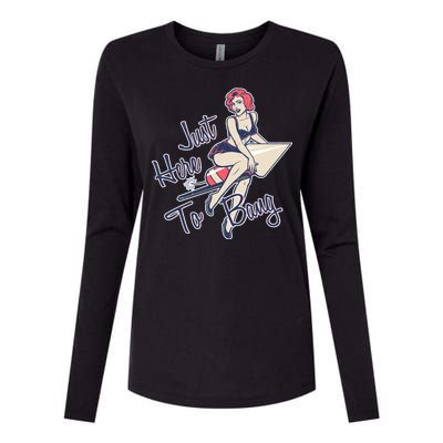 Retro Pin Up Just Here To Bang Womens Cotton Relaxed Long Sleeve T-Shirt