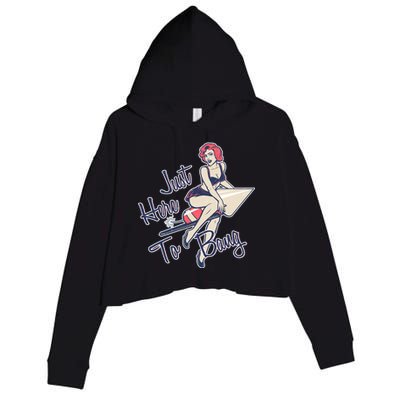 Retro Pin Up Just Here To Bang Crop Fleece Hoodie