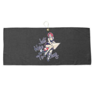 Retro Pin Up Just Here To Bang Large Microfiber Waffle Golf Towel