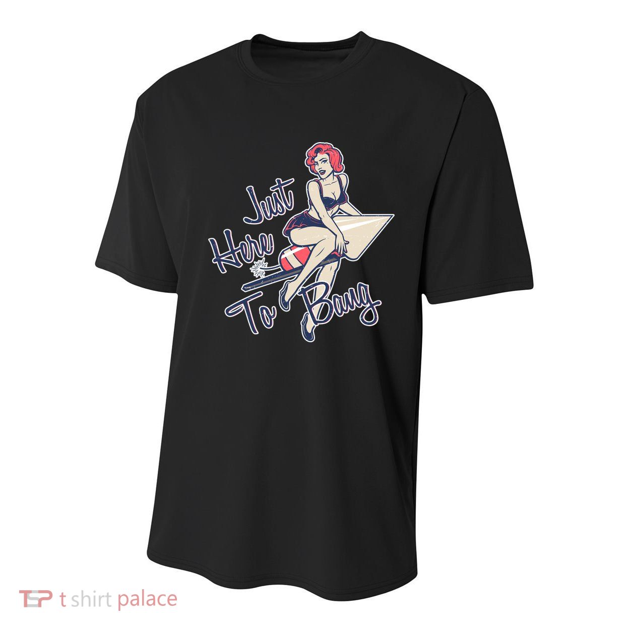 Retro Pin Up Just Here To Bang Youth Performance Sprint T-Shirt