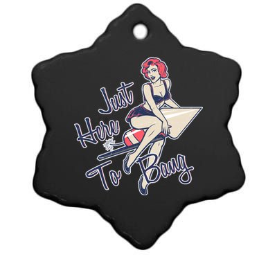 Retro Pin Up Just Here To Bang Ceramic Star Ornament