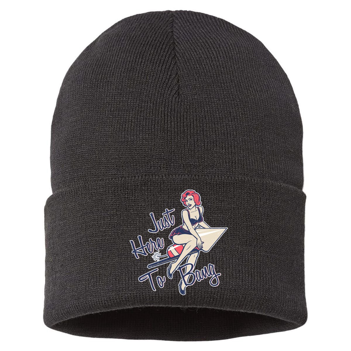 Retro Pin Up Just Here To Bang Sustainable Knit Beanie