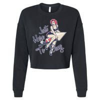 Retro Pin Up Just Here To Bang Cropped Pullover Crew