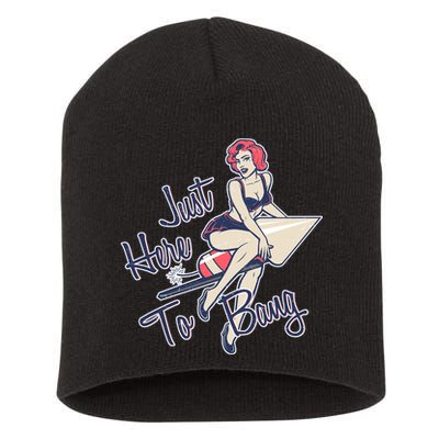 Retro Pin Up Just Here To Bang Short Acrylic Beanie