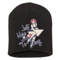 Retro Pin Up Just Here To Bang Short Acrylic Beanie